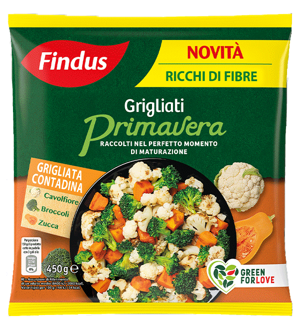 Grigliata Contadina Primavera Findus: un delizioso mix di cavolfiori, broccoli e zucca grigliati e surgelati perfetti per fare il pieno di fibre!