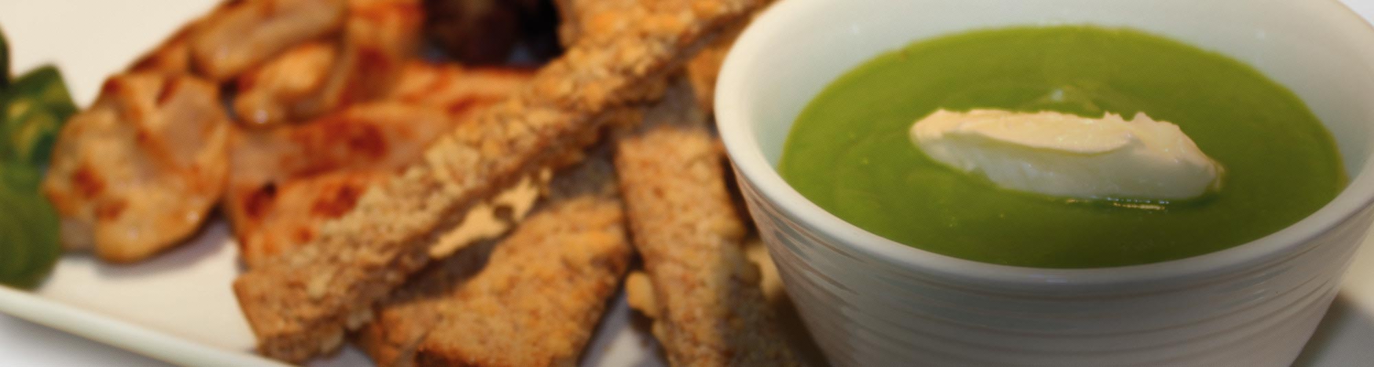 Crema di Piselli alla menta con straccetti di pollo saltato