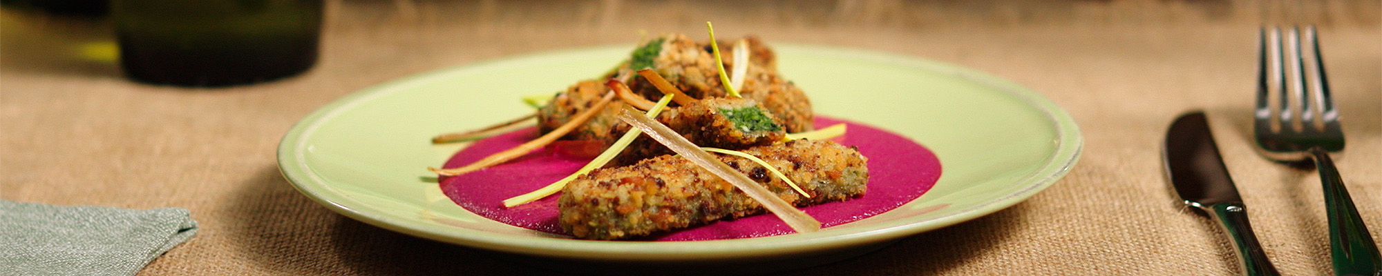 Bastoncini di spinaci con barbabietola e porro